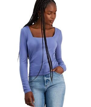 Madden Girl Juniors Square‑Neck Long‑Sleeve Top Purple Medium Open‑Back Top